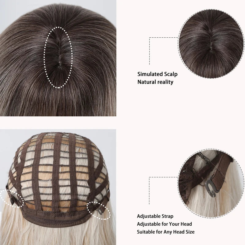 Long Blonde Ombre Wavy Synthetic Wig with Bangs for Women - Heat Resistant Cosplay & Daily Wear