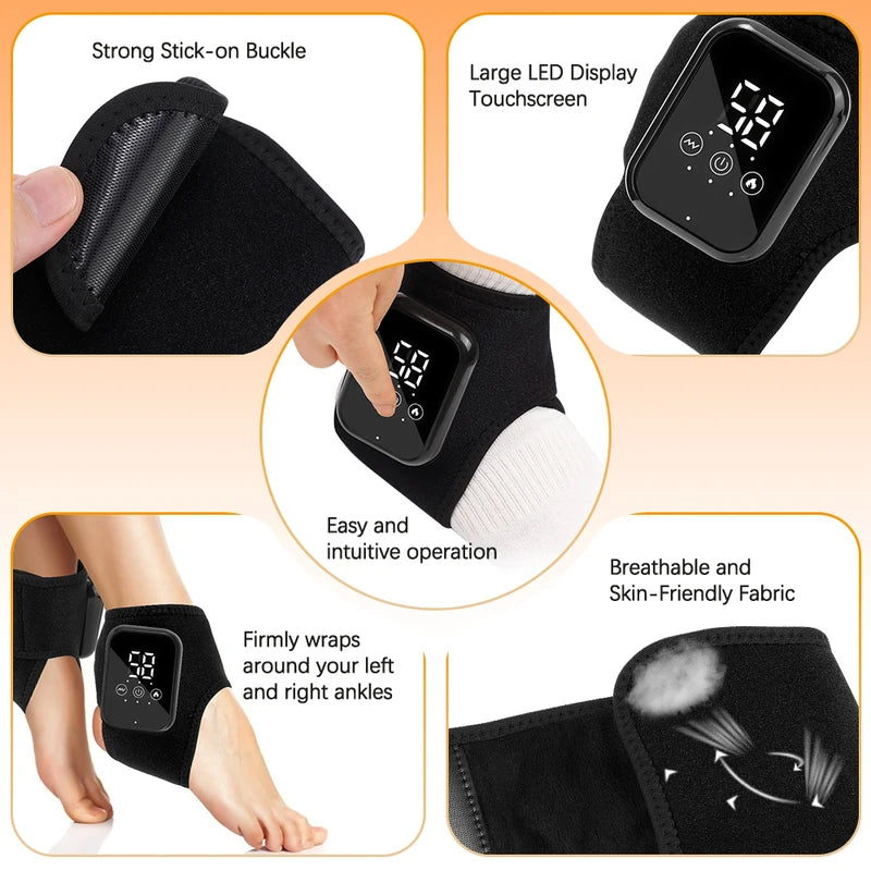 Electric Heating Ankle Wrap with Vibration Massage - Cordless Foot Support for Pain Relief