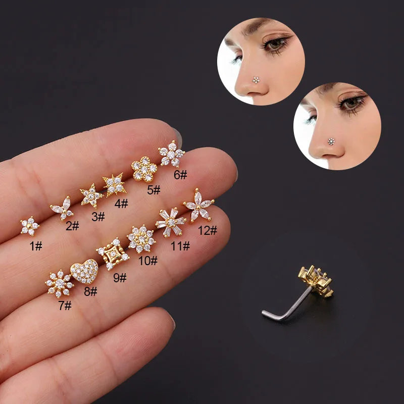 L Shaped Nose Studs Stainless Steel Nose Ring Piercing Body Jewelry for Women