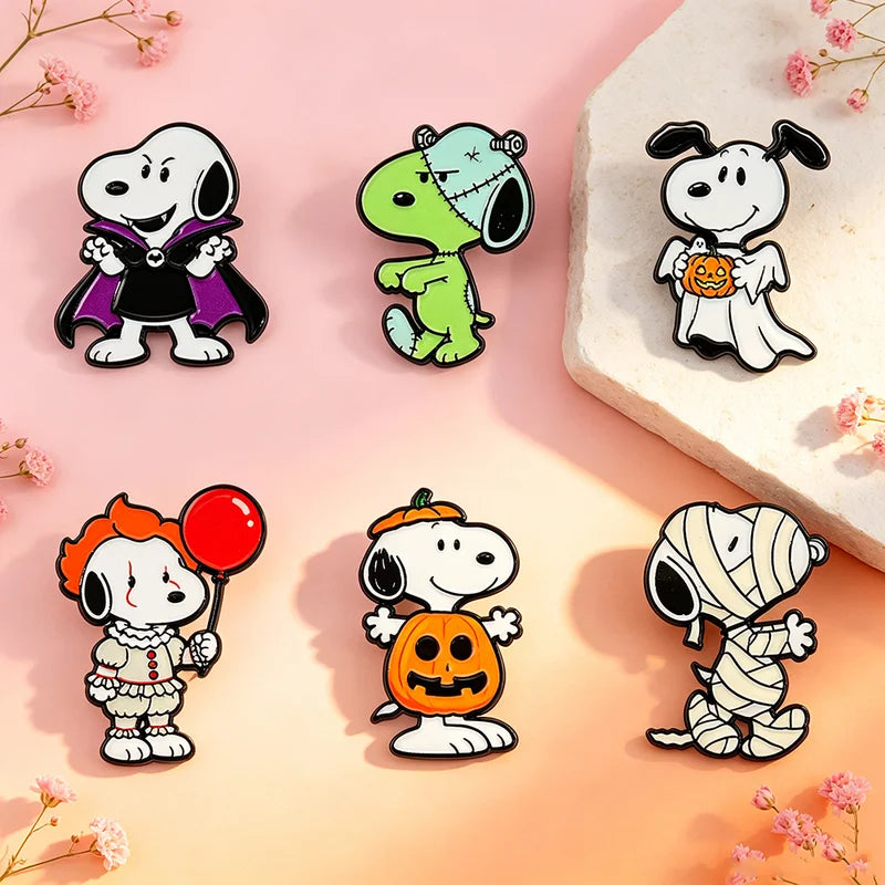 Halloween Enamel Pin Set 6-Pack Cartoon Dog Brooches for Backpack & Jacket