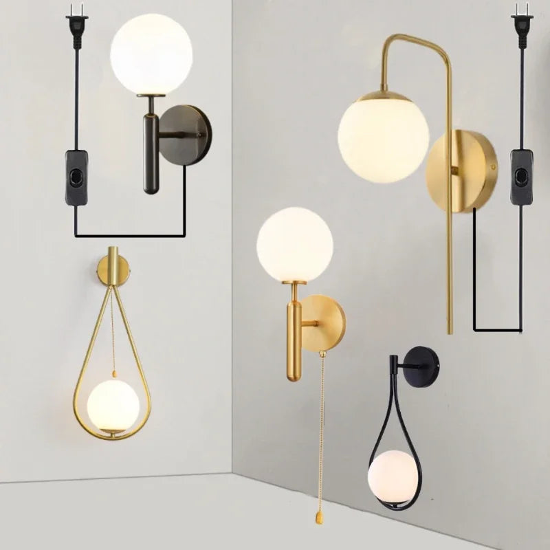 Modern Indoor Wall Sconce Light with Plug Switch - LED Bedroom & Living Room Wall Lamp