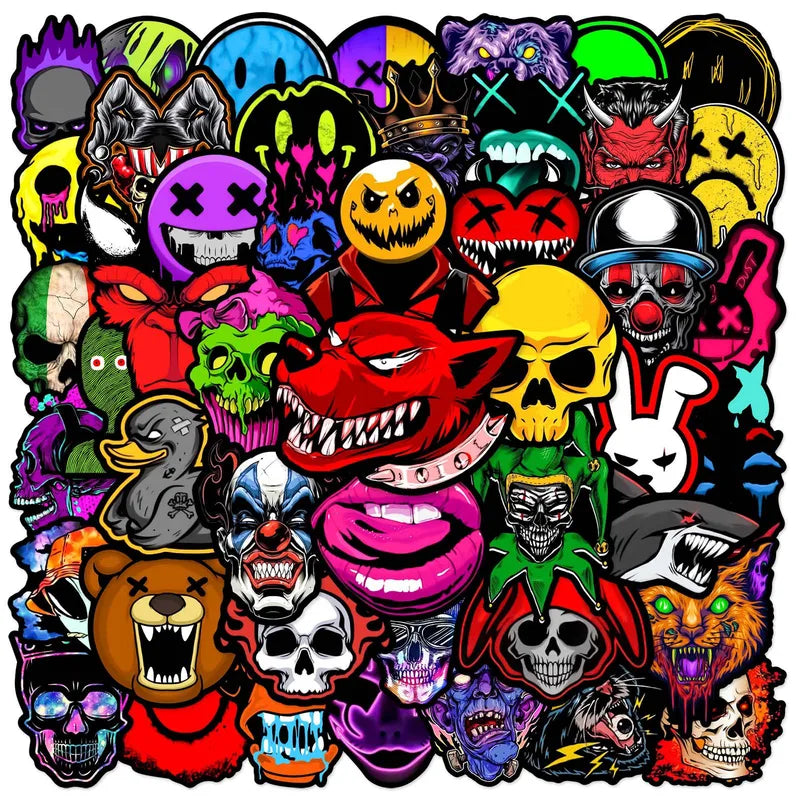 50Pcs Horror Skull Stickers Waterproof Decals for Phone Luggage & Skateboards