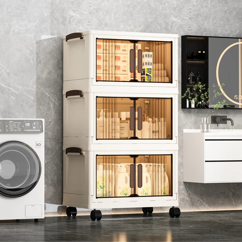 Multi-Functional Foldable Plastic Storage Cabinet with Doors 40cm - Various Colors