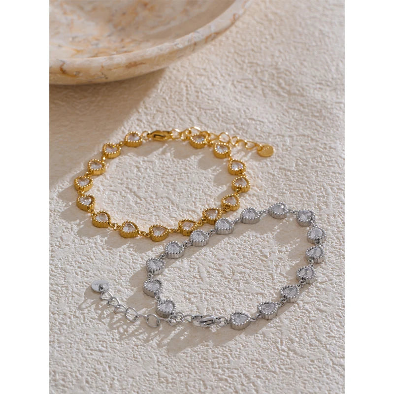 Heart Cubic Zirconia Waterproof Bracelet Bangle Stainless Steel Jewelry Gift