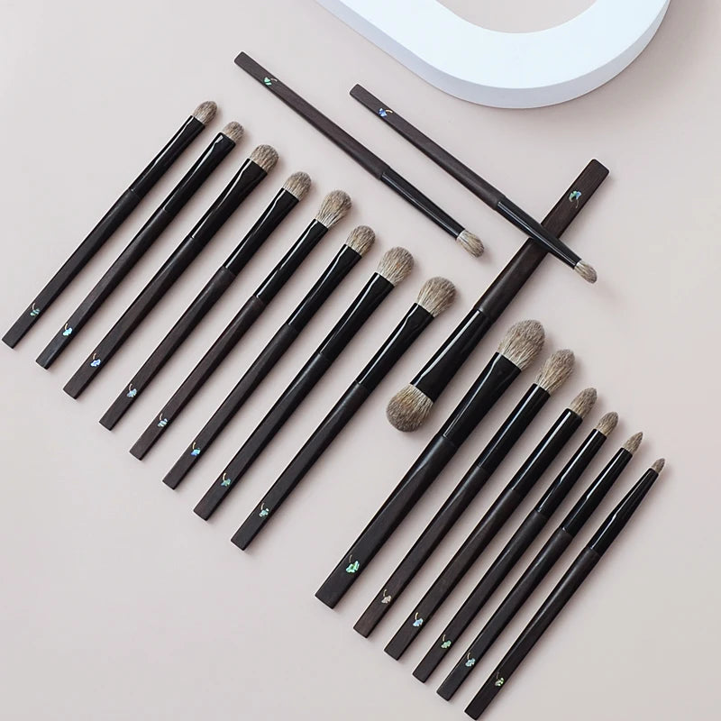 Makeup Brush Set - Eye Shadow Blending & Highlighter Brushes, Soft Goat & Squirrel Hair, Wooden Handle