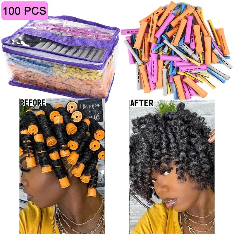 100pcs Perm Curling Rods Set for Natural Hair Styling - Multiple Sizes