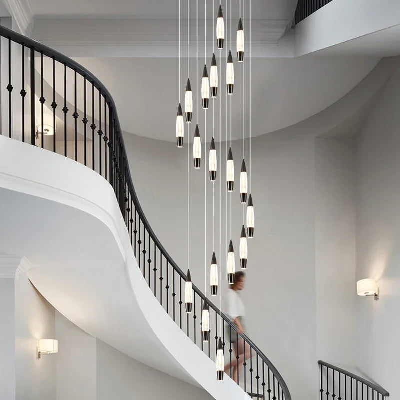 Modern Staircase Chandelier LED Long Wire Pendant Light Black Gold for Living & Dining