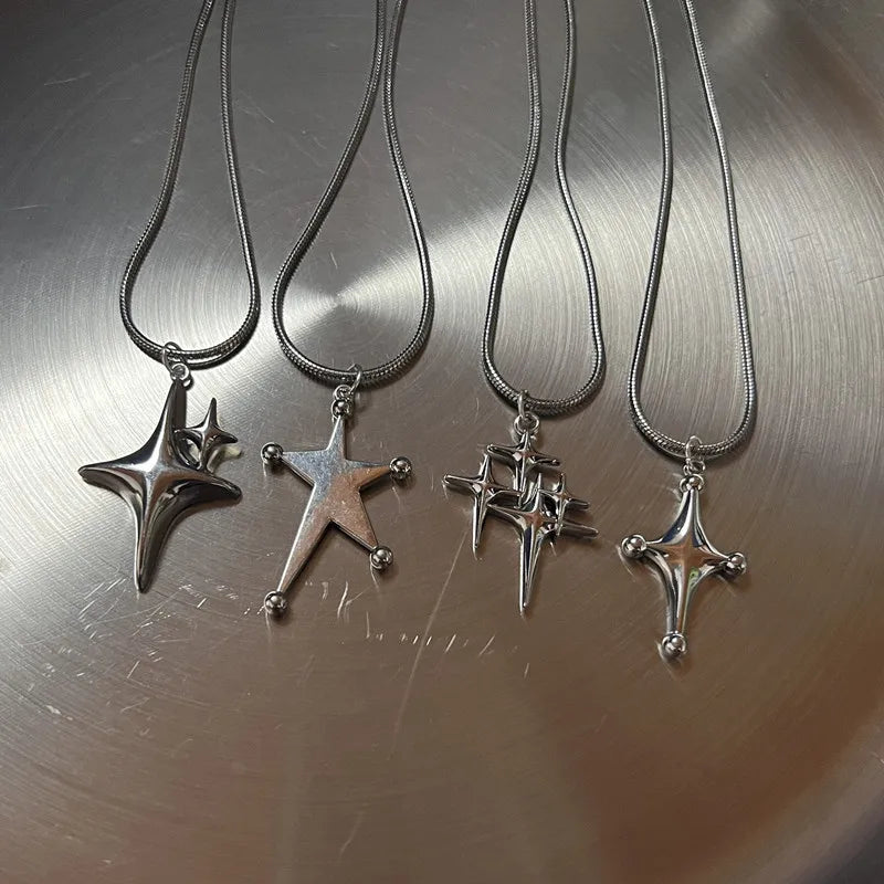 Y2K Style Star Necklace with Cross Pendant Adjustable Choker Jewelry