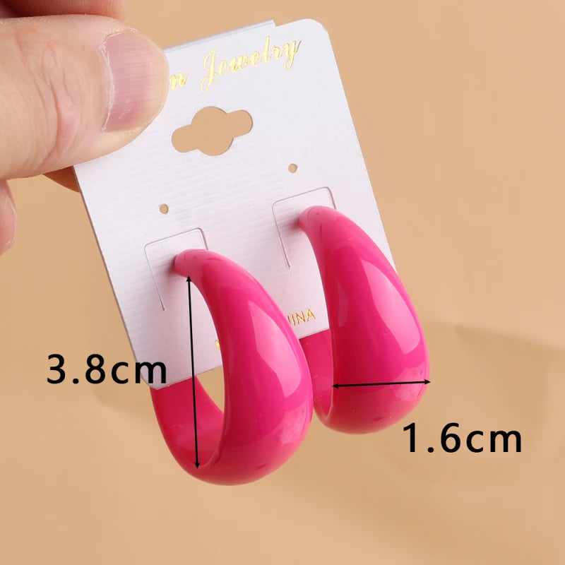 Trendy Acrylic C Shape Hoop Earrings for Women Colorful Geometric Resin Jewelry