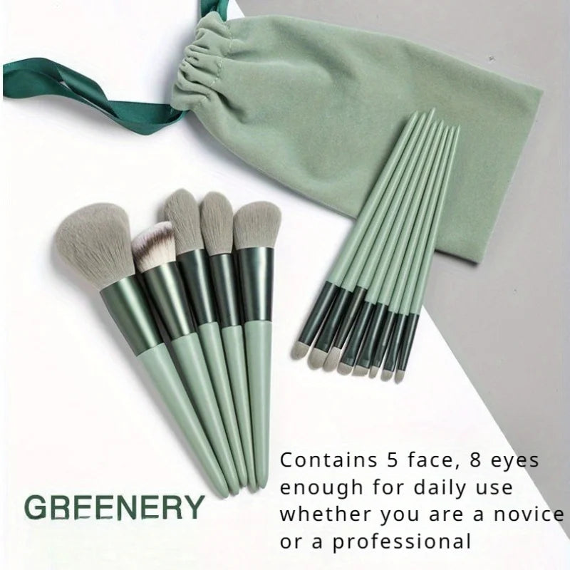 13-Piece Portable Makeup Brush Set with Storage Bag - Super Soft & Travel-Friendly