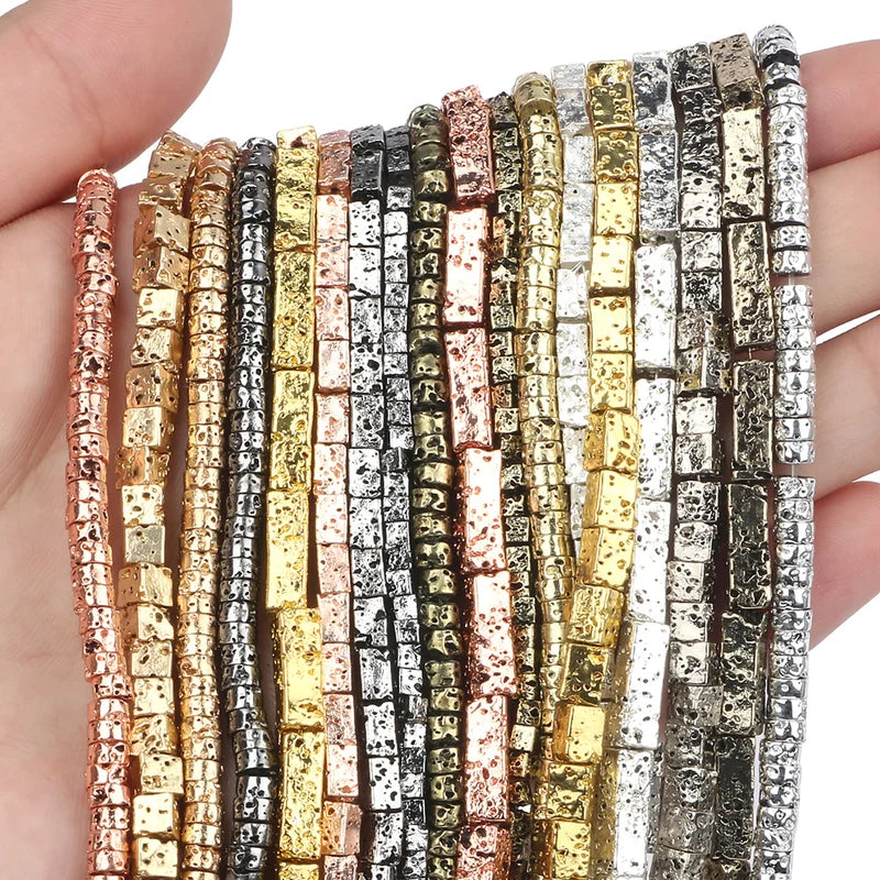 Natural Lava Stone Beads for Jewelry Making - Flat Round, Cube & Square Loose Beads