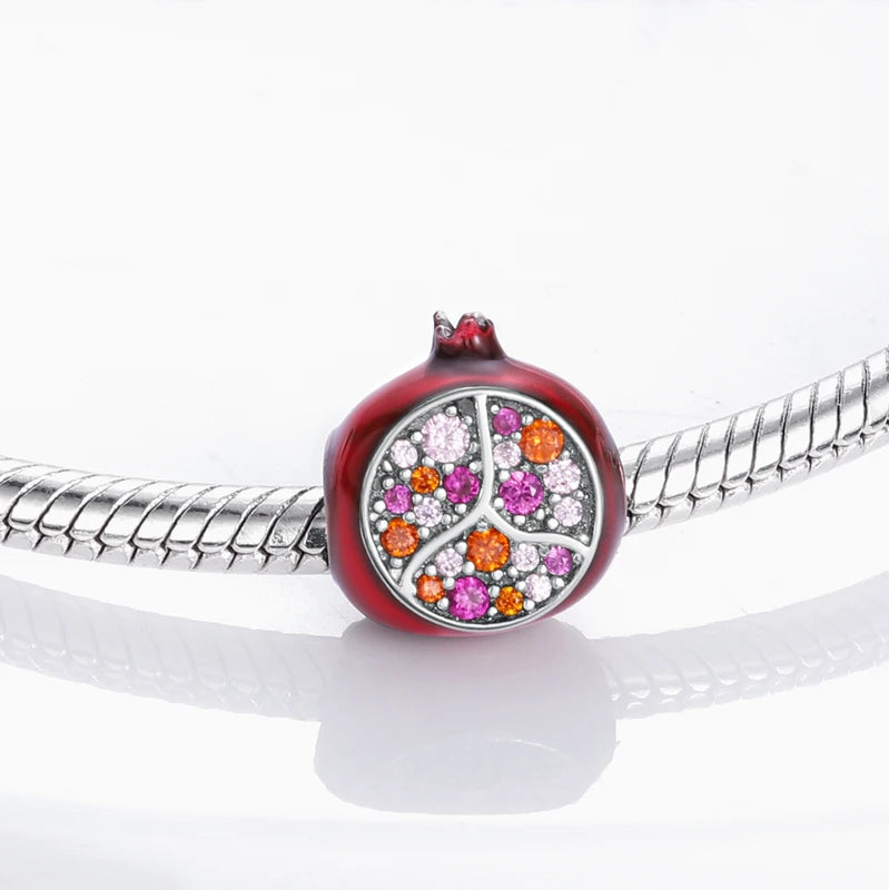 Fruit Charm Bead 925 Silver Strawberry Cherry Avocado Pendant for DIY Bracelets