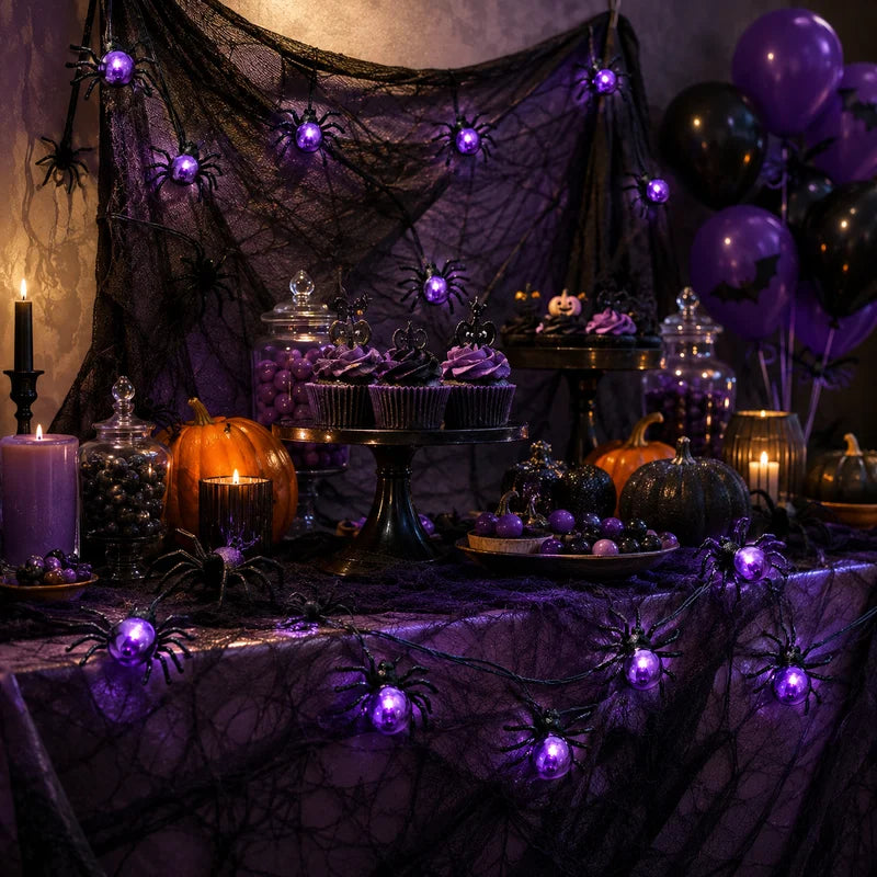 Halloween String Lights Spider Garland Fairy Lights 5.2M Purple Battery Powered for Porch Decor