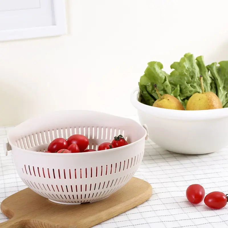 Removable Double Layer Fruit and Vegetable Draining Basket - Rotating Kitchen Basin