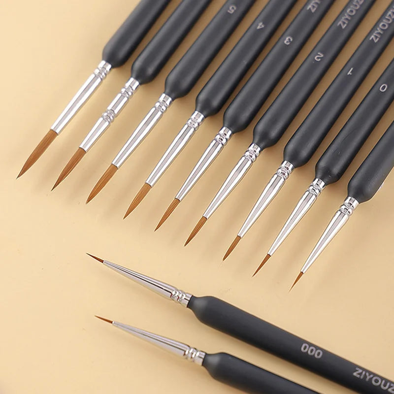 11Pcs Fine Soft Wolf Hair Paint Brushes Set for Watercolor, Oil & Nail Art
