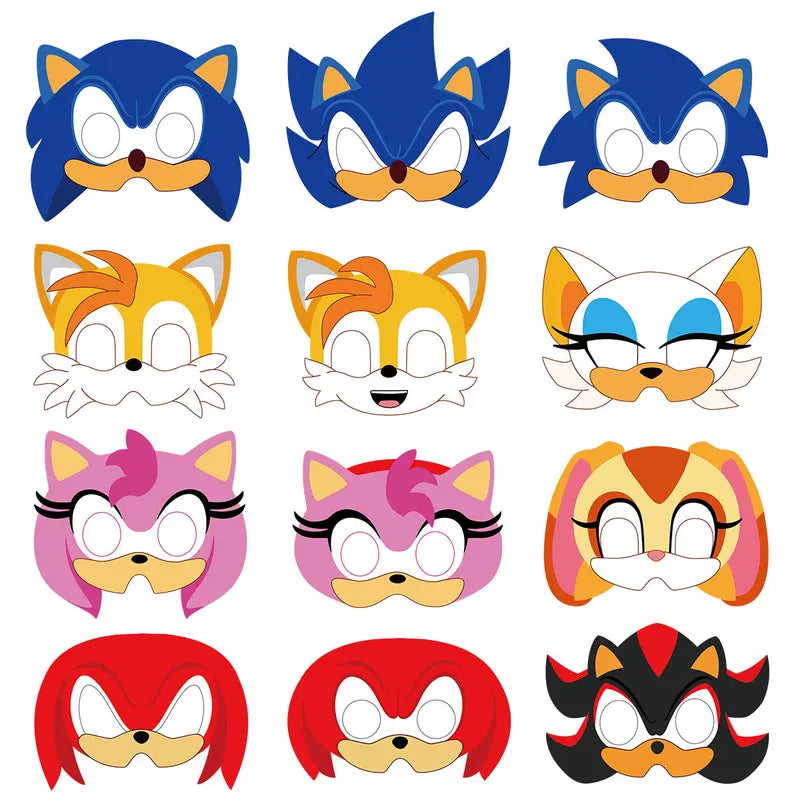 12 Pcs Superhero Hedgehog Paper Masks for Costume Party Halloween Christmas