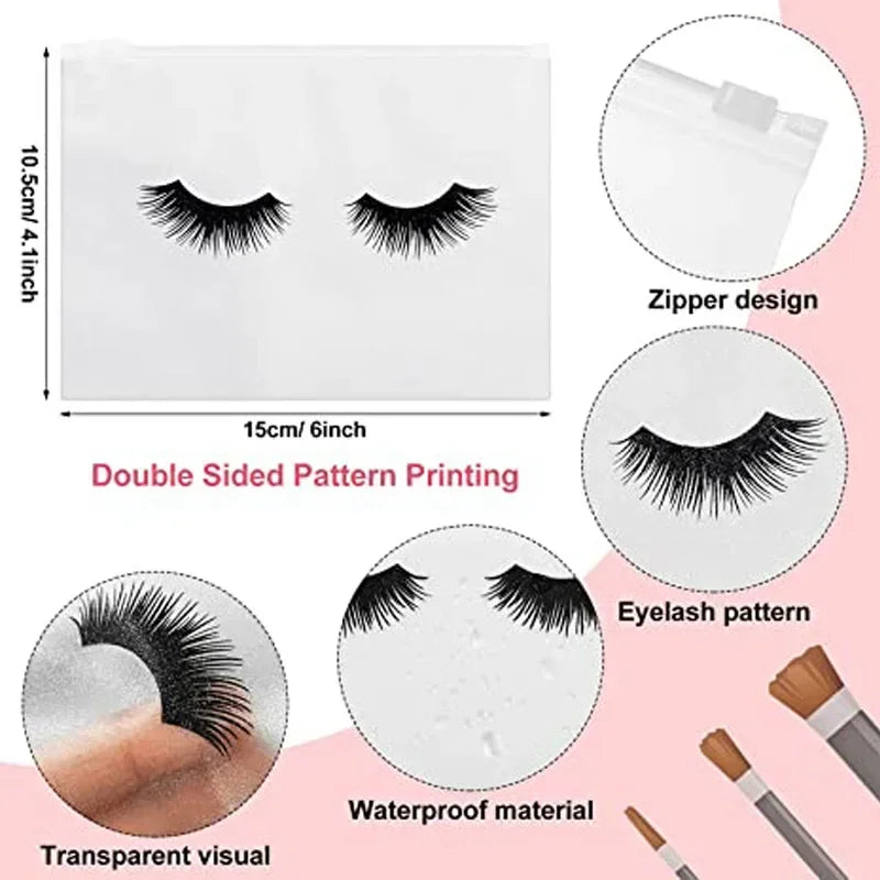 50PCS Waterproof Eyelash Aftercare Bags Zipper Makeup & Cosmetic Travel Pouches