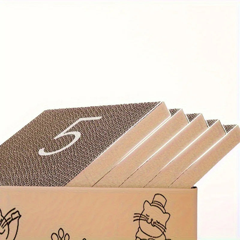 Corrugated Cardboard Cat Scratch Board - Double-Sided, Wear-Resistant, Non-Shedding, Universal Fit, 5 Pack