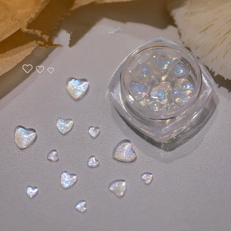 30pcs Heart Nail Art Decorations Glitter Powder Resin Rhinestones for Manicure & DIY