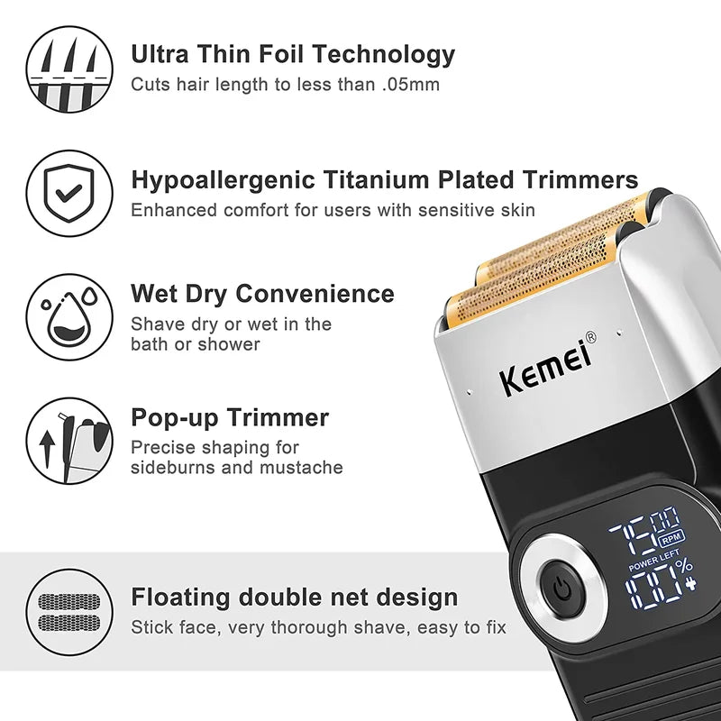 Rechargeable Electric Razor & Beard Trimmer for Men - LCD Display, 2-in-1 Shaving & Trimming
