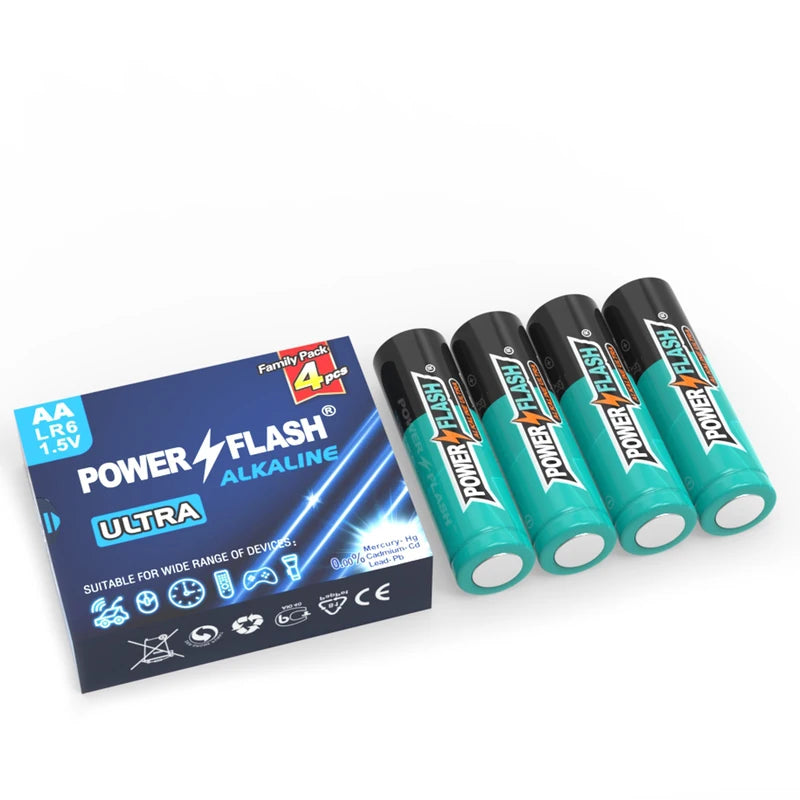 AA Batteries Pack 100 Long-Lasting Alkaline Powerflash LR06 for Home & Devices