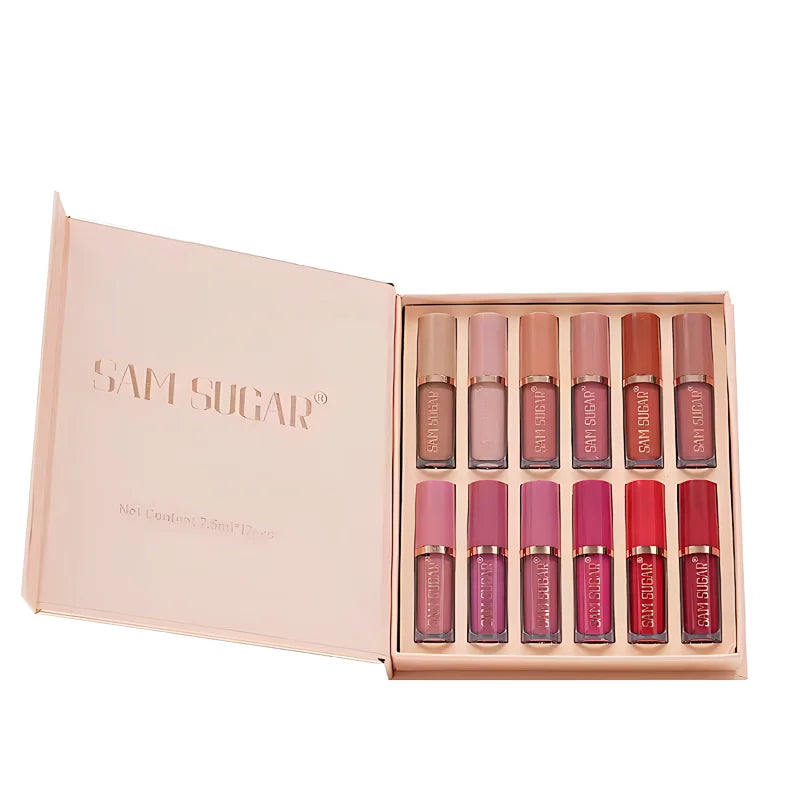 12-Color Lip Gloss Lipstick Set Liquid Matte Velvet Long-Lasting Waterproof Makeup