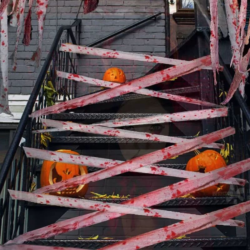 10M Artificial Blood Bandage Cloth Halloween Scary Decor Prop for Terror Theme Party