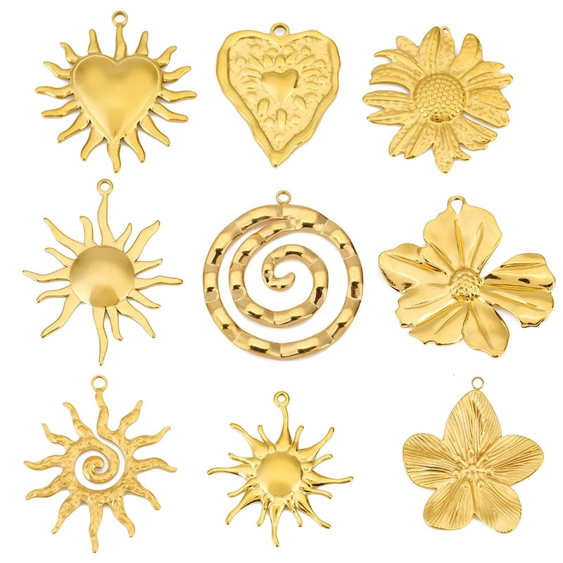 4pcs Stainless Steel Vintage Sunflower Heart Spiral Vortex Charms for DIY Jewelry Making