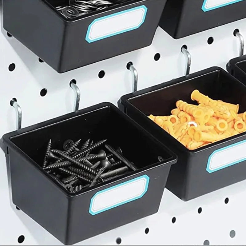 Pegboard Organizer Bins with Hooks and Labels - Workshop Garage Storage Set