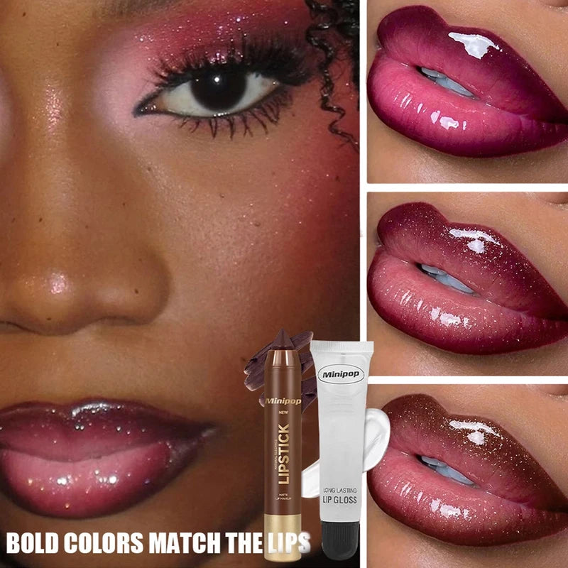 Lip Gloss and Lip Oil Set - Waterproof Matte Lip Liner & Gloss for Women