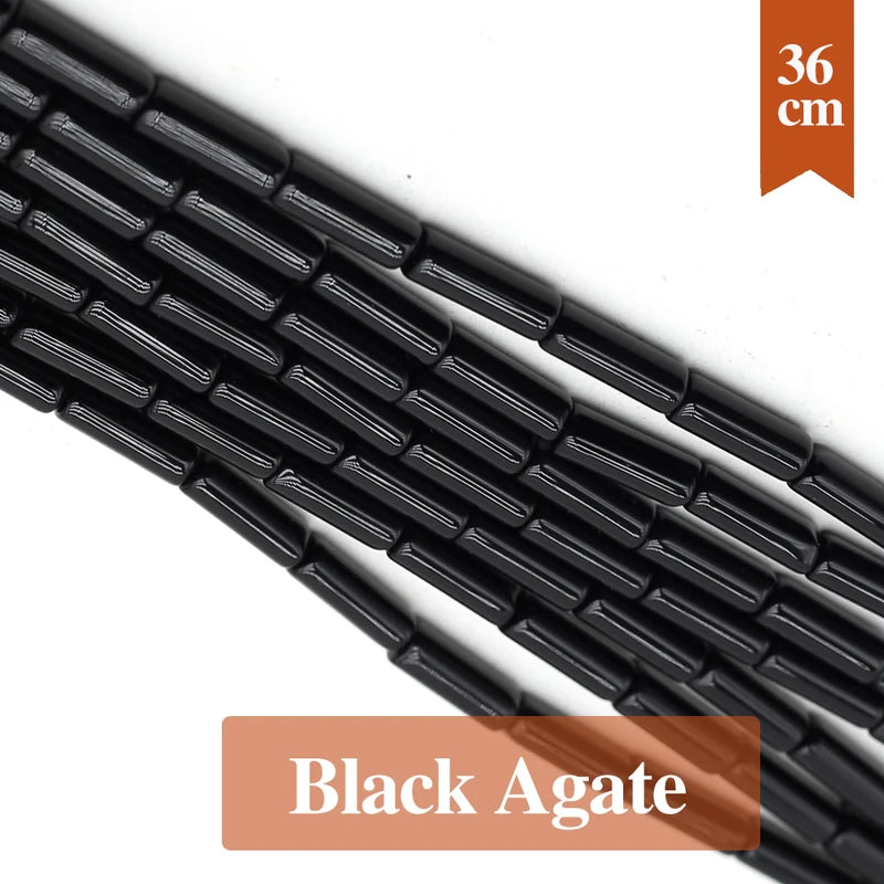 Natural Black Agate Beads Cylindrical Loose Spacer for Jewelry Making