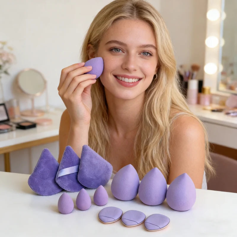 12-Piece All-Purpose Makeup Sponge Set - Velvet Cosmetic Blenders for Liquid & Powder