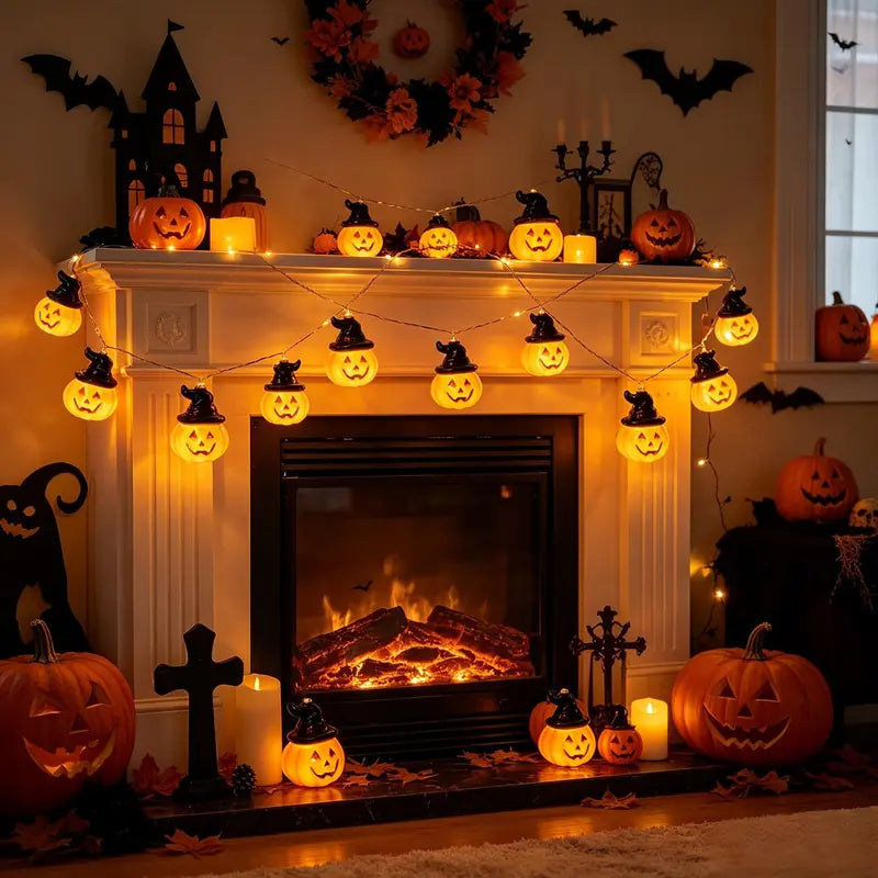 Halloween Pumpkin Fairy String Lights - Warm White 10LED Battery-Powered Decoration