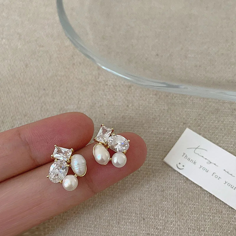 Elegant Pearl CZ Dangle Earrings for Women Bridal Jewelry Gold Plated