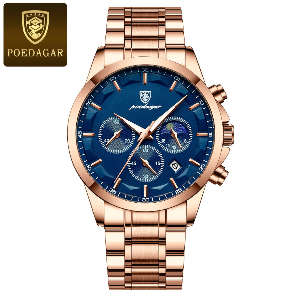 Waterproof Luminous Stainless Steel Men's Chronograph Watch - Business Casual Quartz Wristwatch