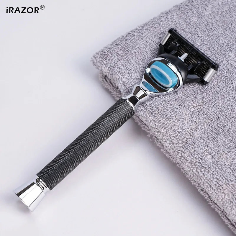 Manual Safety Razor for Men - 5-Blade Fusion Compatible Shaver Black Handle