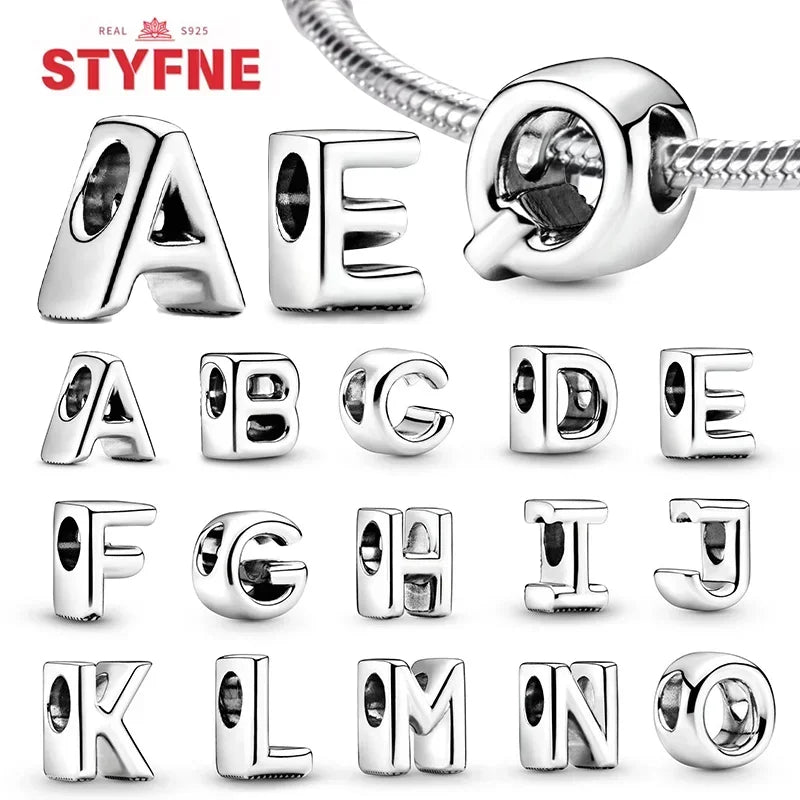 Silver 925 Alphabet Charm Beads for Jewelry Making - A-Z Letter Charms for Bracelets & DIY Accessories