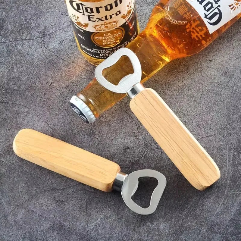 Stainless Steel Wooden Bottle Opener Set - Durable Barware for Home & Party