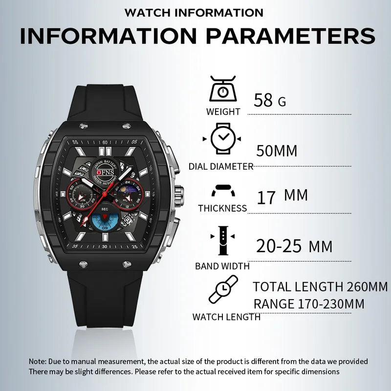 Men's Quartz Waterproof Chronograph Watch with Silicone Strap - Luminous Outdoor Sports Watch
