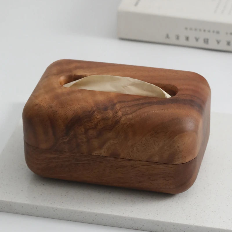 Minimalist Walnut Wood Tissue Box - Rectangular Storage for Home & Office