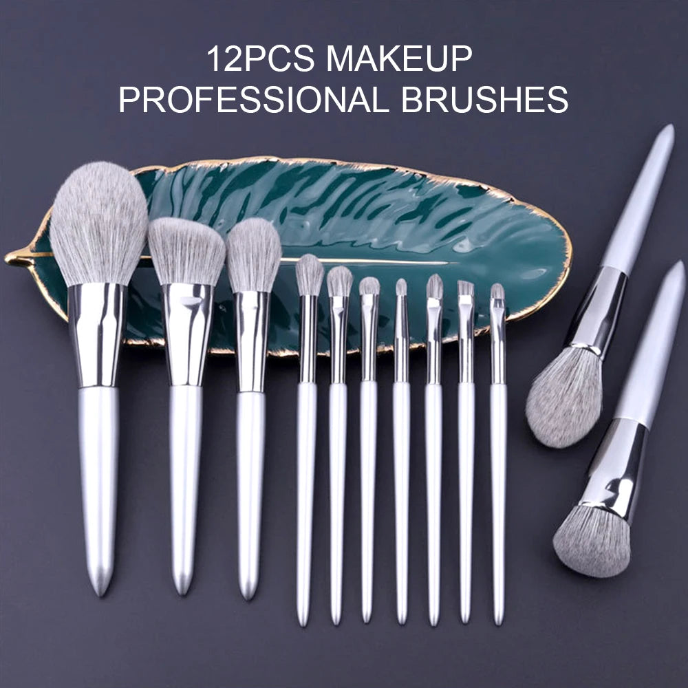 12-Piece Makeup Brush Set with Natural Goat Hair - Professional Cosmetic Tools