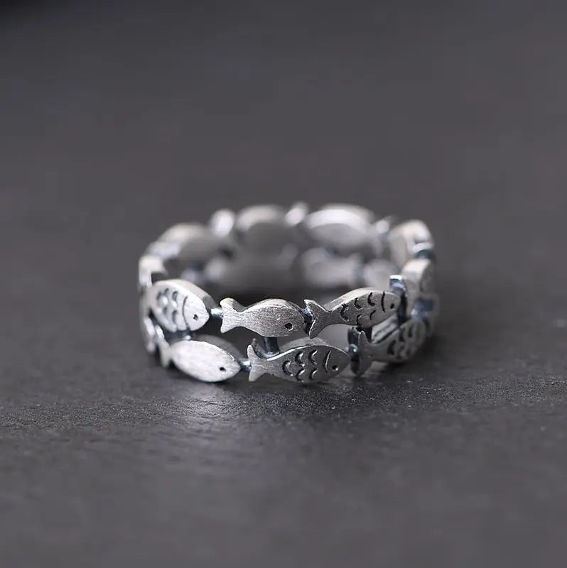 925 Sterling Silver Adjustable Fish Ring for Women Wedding Jewelry