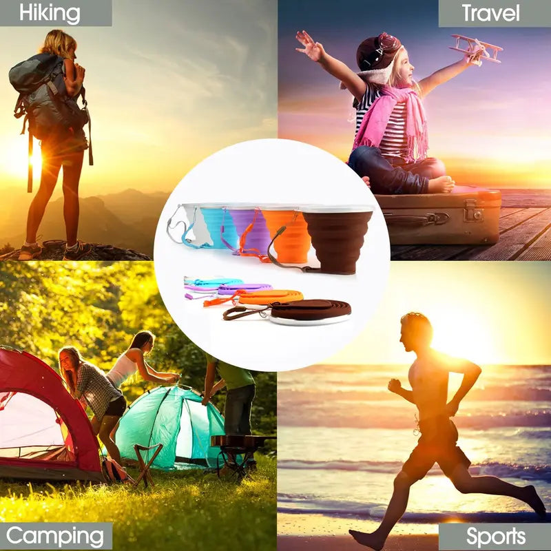 Collapsible Silicone Water Bottle with Measuring, Portable Travel Cup for Outdoors & Kids