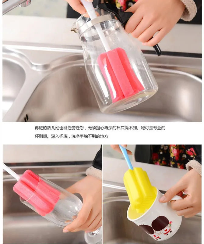 2 Pcs Kitchen Sponge Brush for Wine Glasses, Bottles, Coffee & Tea Cups - Eco-Friendly Cleaning Tools