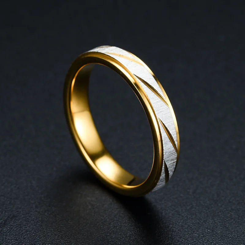 Fashion Stainless Steel Gold Plated Wave Pattern Couple Ring Engagement Wedding Promise Jewelry