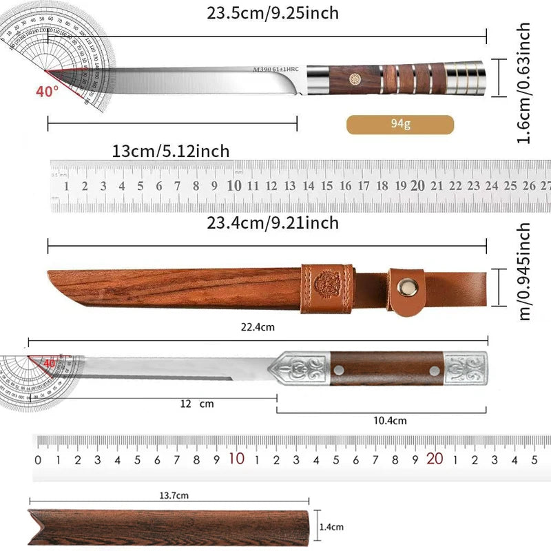 High-Hardness Stainless Steel Kitchen Knife with Leather Sheath - Sharp Meat & Fruit Cutter