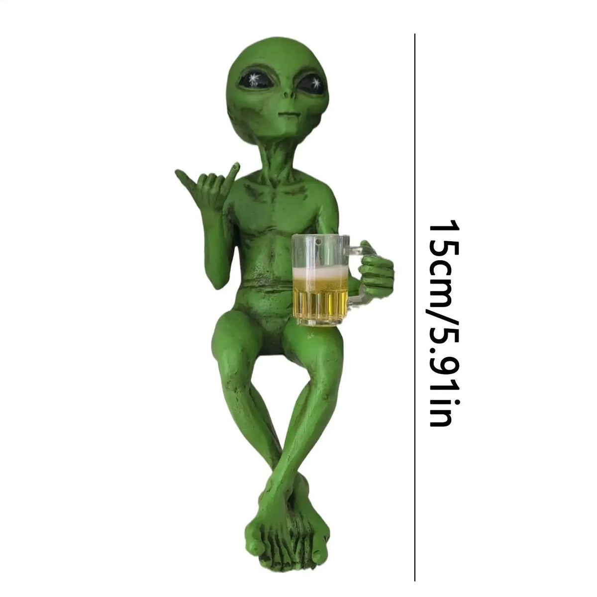 Funny Alien Beer Drinking Statue Resin Garden Decor Desktop Ornament