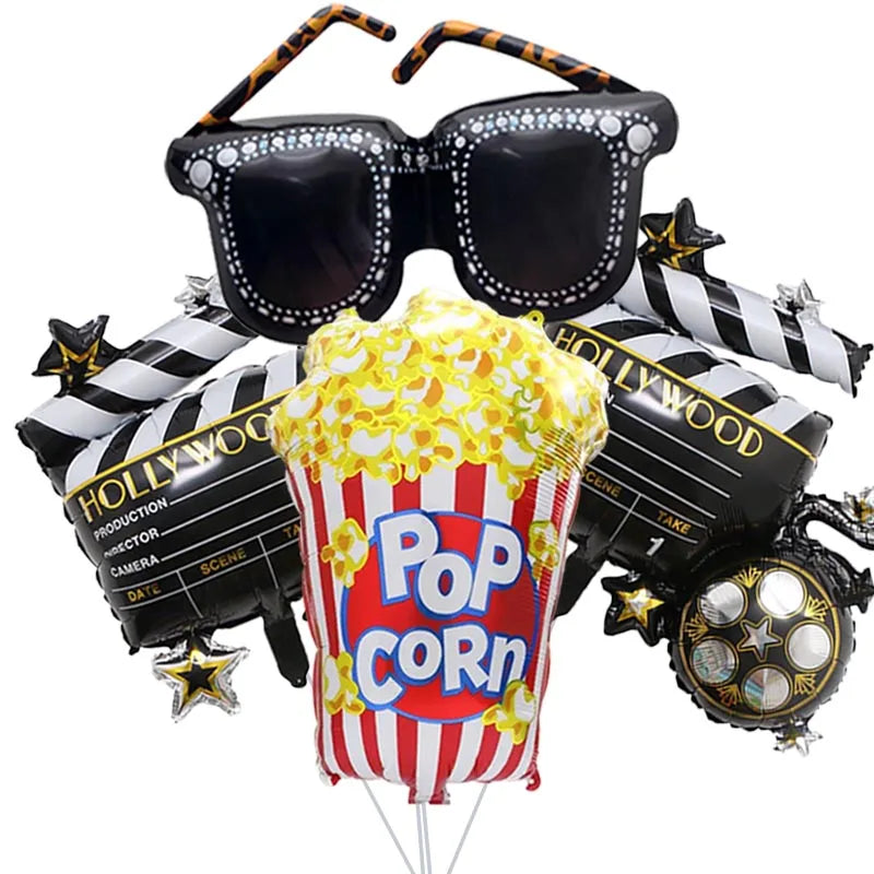 4PCS Movie Night Party Decorations Foil Balloons Sunglasses Popcorn Balloons for Birthday & Celebration