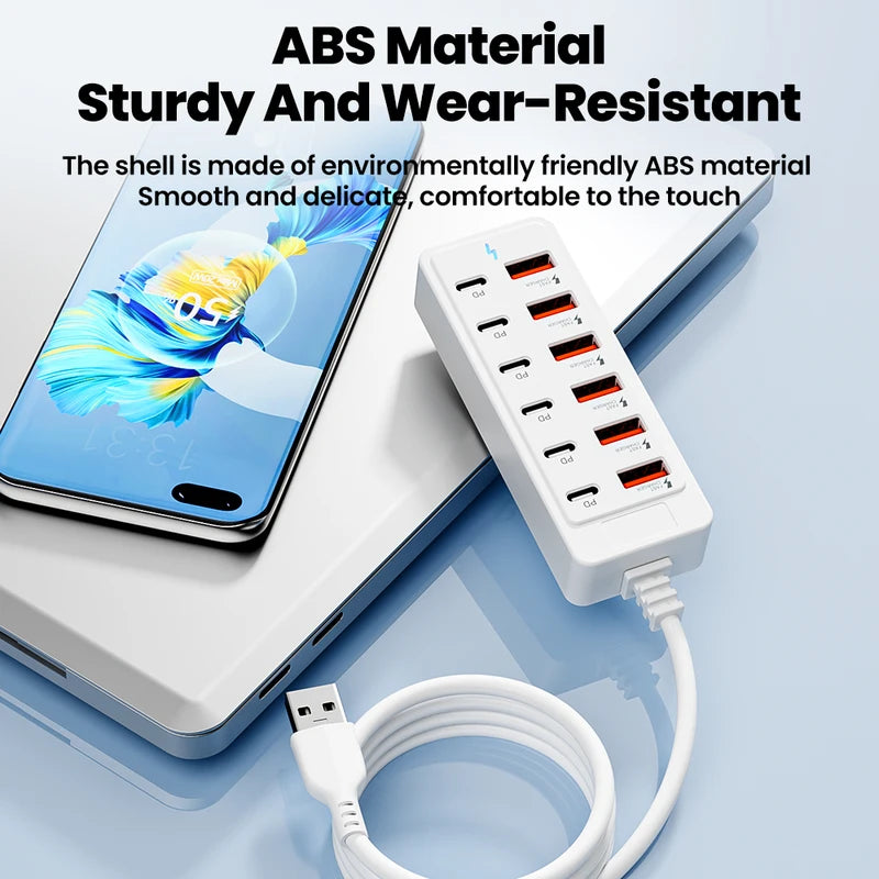 12-in-1 Power Strip with USB Charging Station Wall Mountable Fast Charger