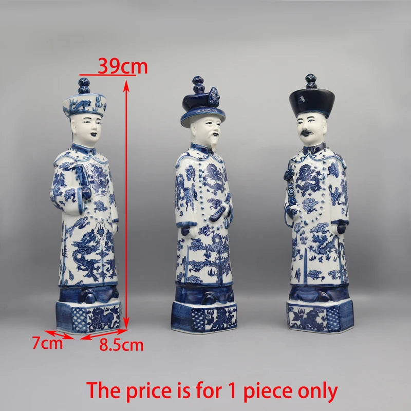 Chinese Emperor Statue Porcelain Decor for Home, Qing Dynasty Generations